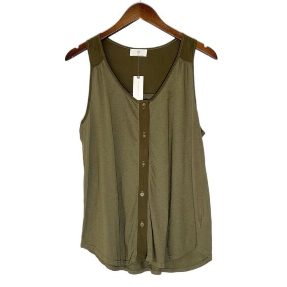 Anthropologie t.la Green Sleeveless Sojourn Button Down Tank Top New - Picture 2 of 7